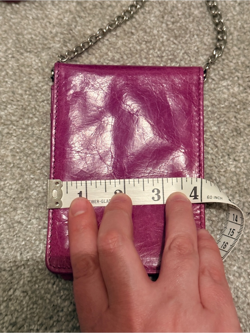 HOBO International Fuchsia Pink Glazed Leather Mini Crossbody Bag Wallet Chain - Picture 13 of 14